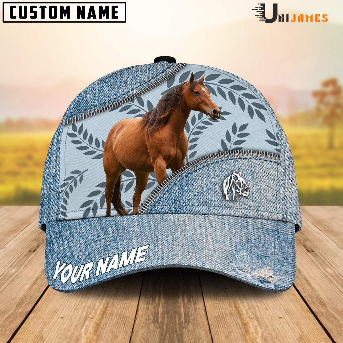 Horse Countryside Jean Pattern Customized Name Cap