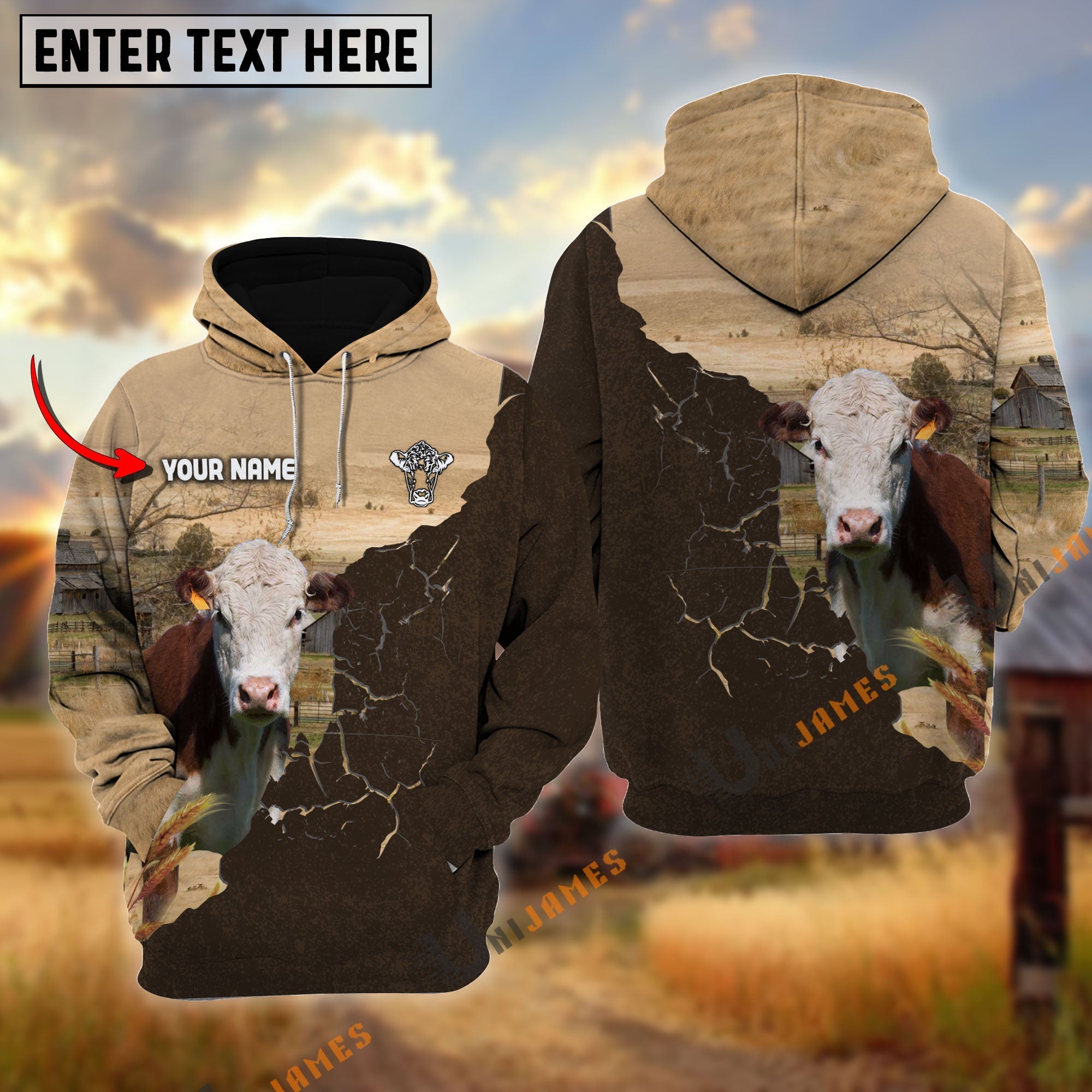 Hereford Farm Land Personalized Name Hoodie