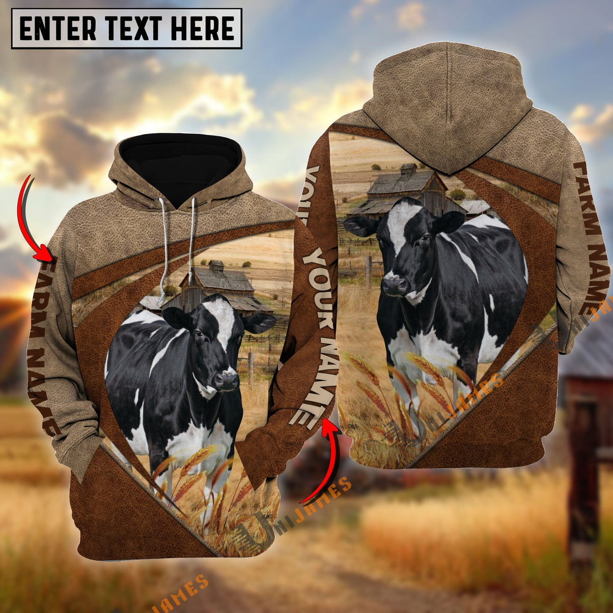 Holstein Personalized Name, Farm Name 3D Mix Leather Pattern Hoodie