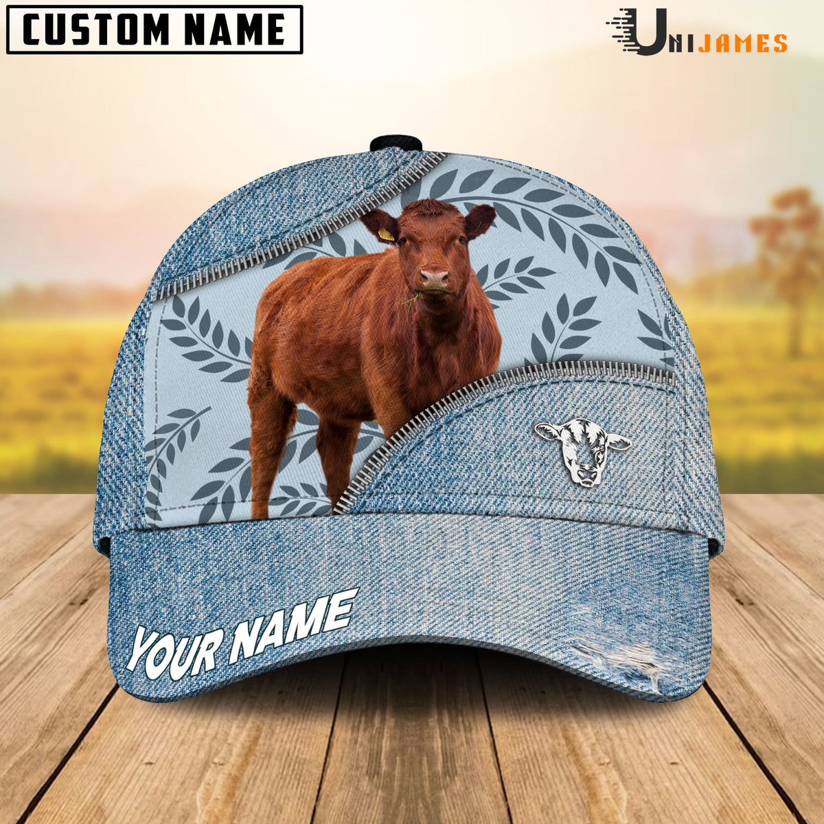 Red Angus Countryside Jean Pattern Customized Name Cap
