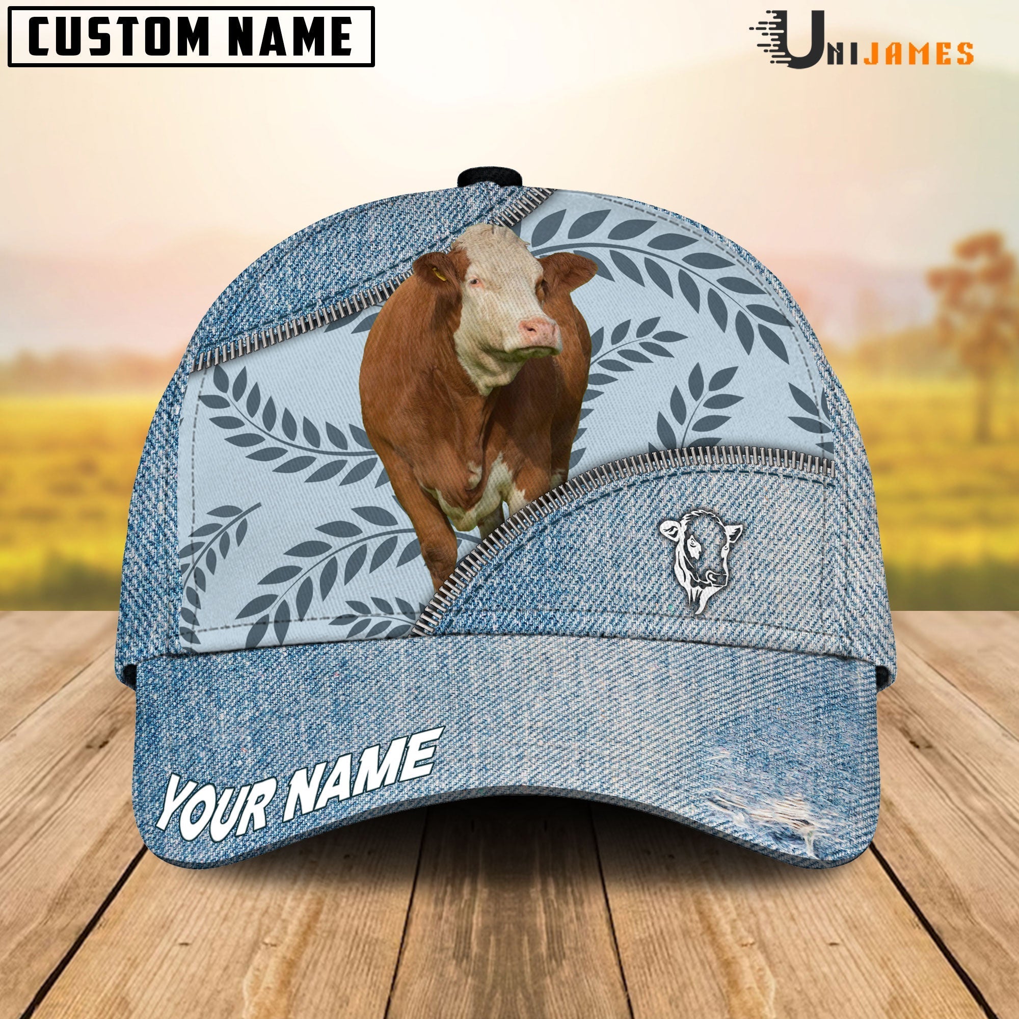 Simmental Countryside Jean Pattern Customized Name Cap