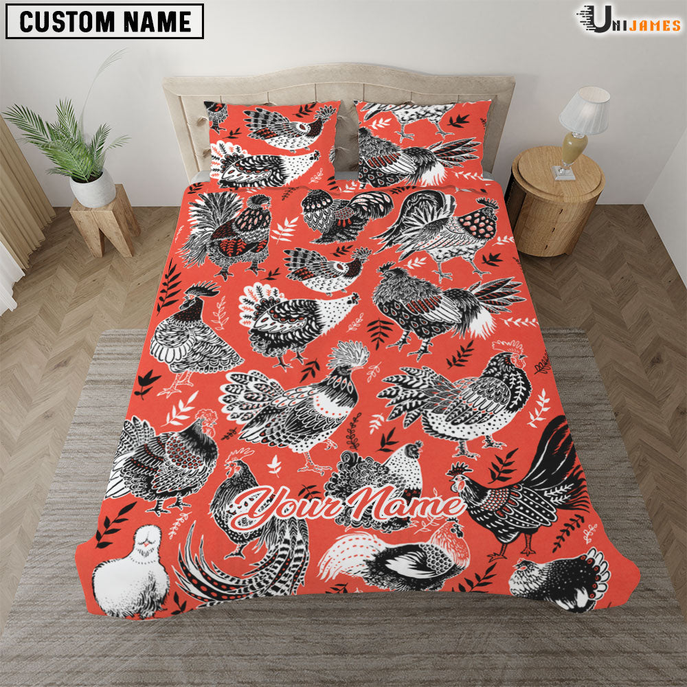 Chicken Art Pattern Custom Name Bedding Set