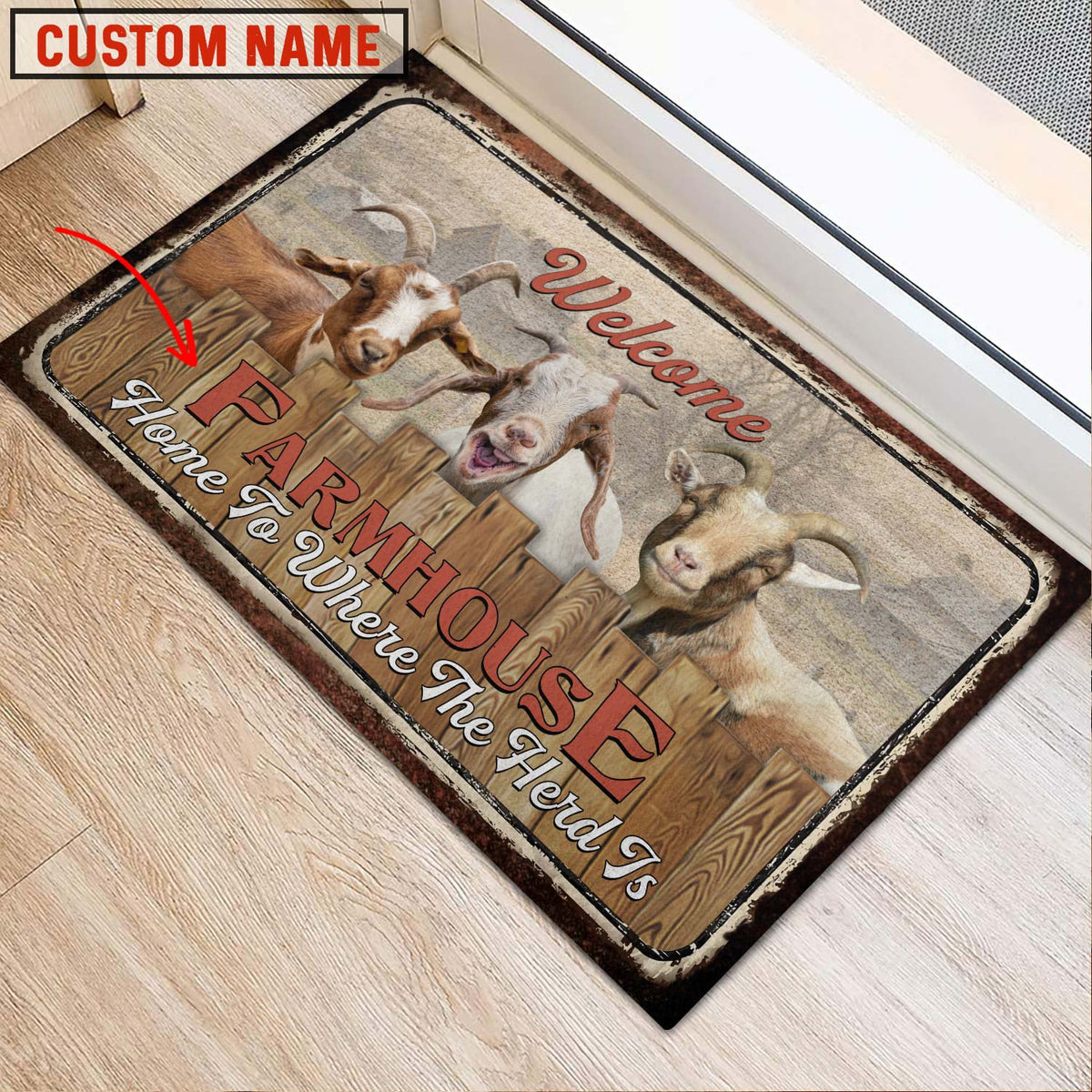 Goat Welcome Custom Name Doormat