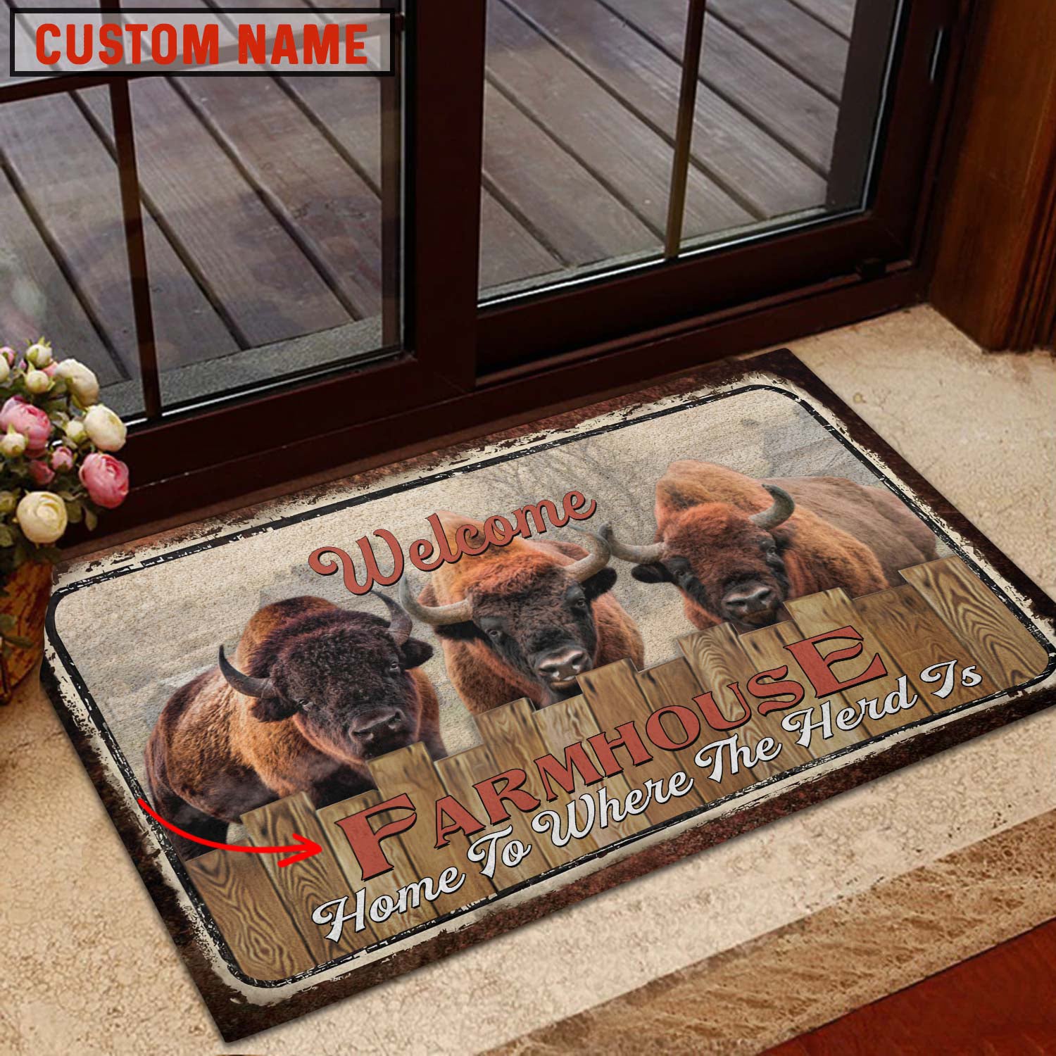 Bison Welcome Custom Name Doormat