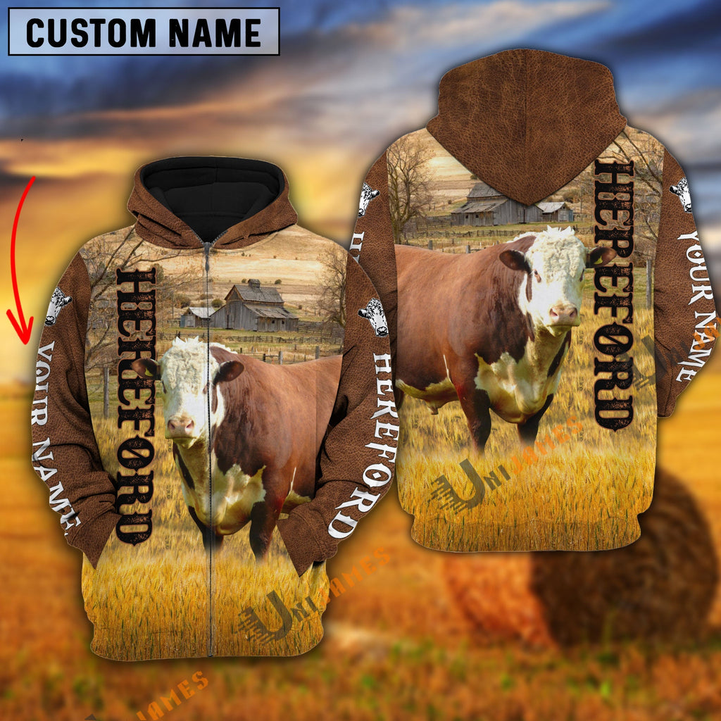 Personalized Name Farm Hereford Cattle Brown Hoodie