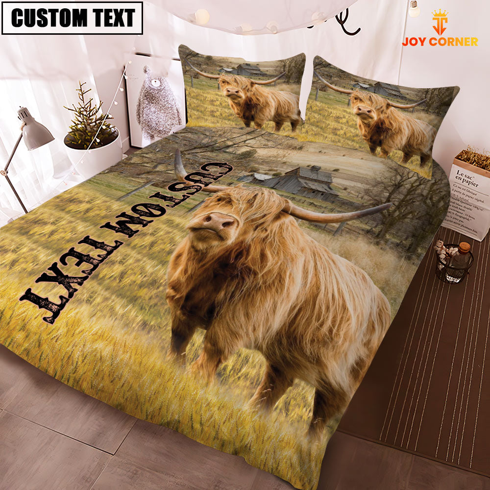 Personalized Name Highland Cattle On The Farm 3D Bedding Set