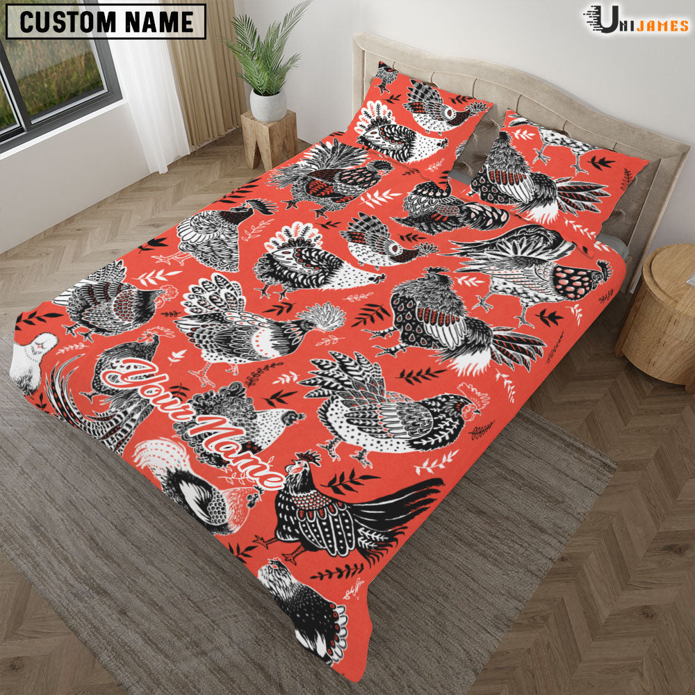 Chicken Art Pattern Custom Name Bedding Set