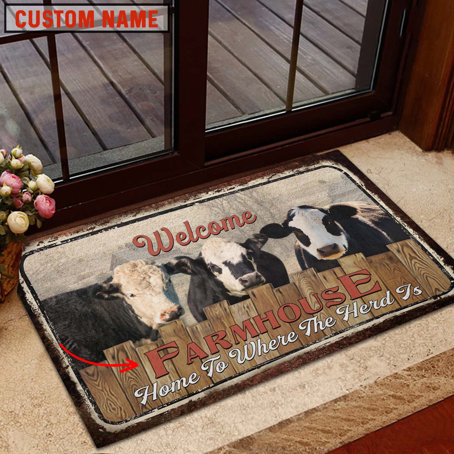 Black Hereford Welcome Custom Name Doormat