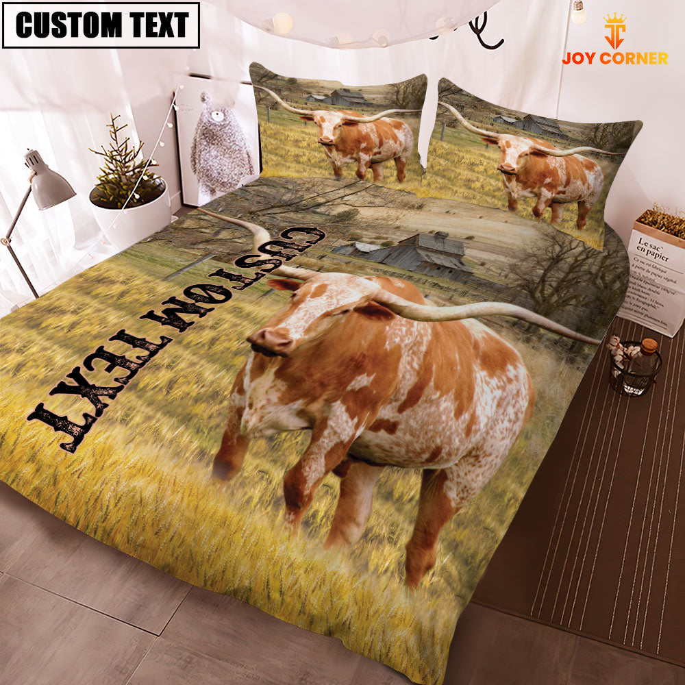 Personalized Name TX Longhorn Cattle On The Farm 3D Bedding Set