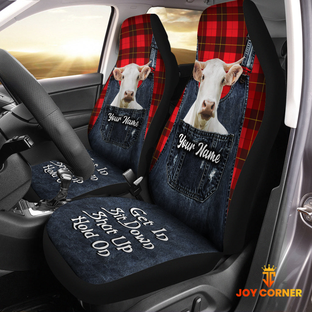 Customized Name Charolais Jean Overalls Pattern Car Seat Covers (2Pcs)