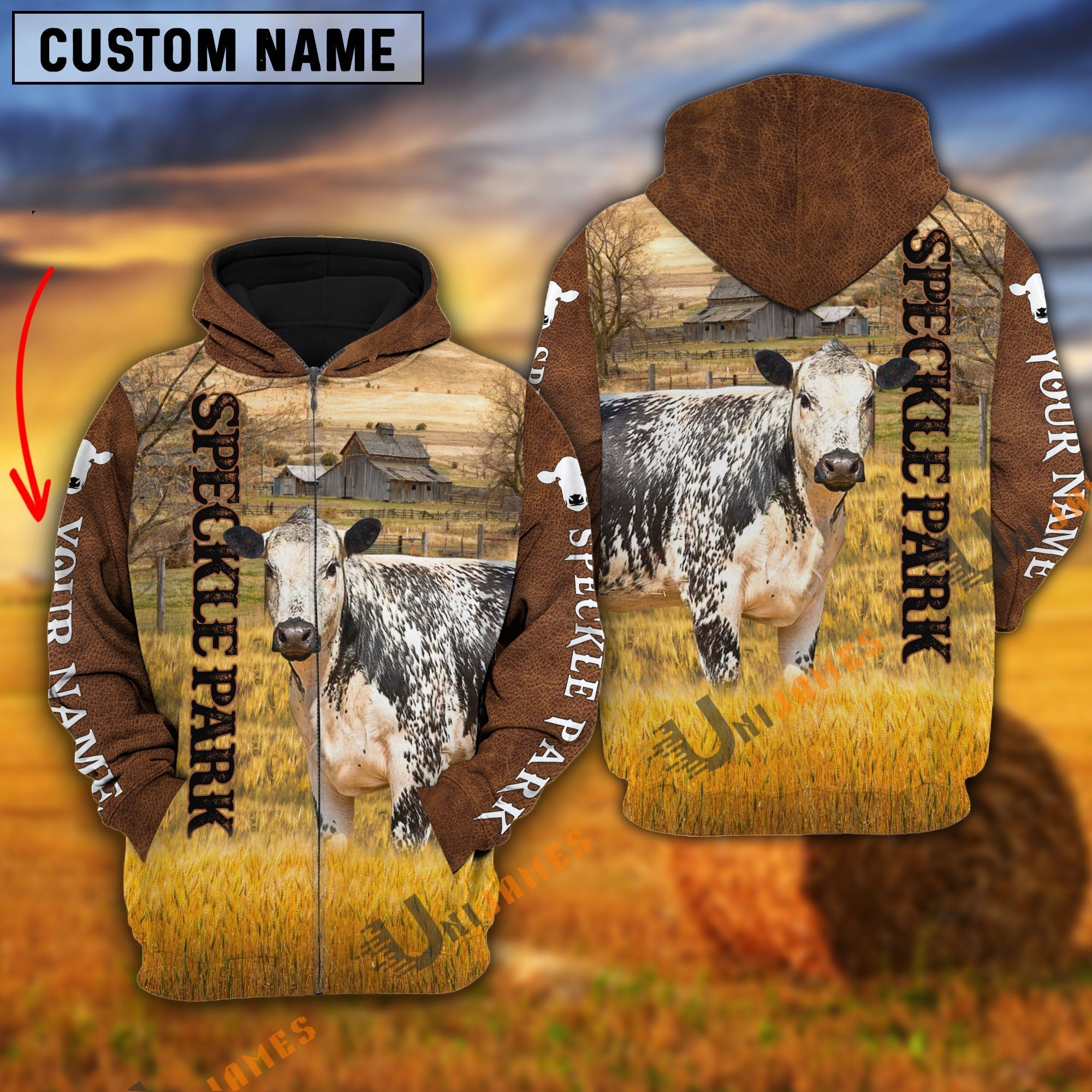 Personalized Name Farm Speckle Park Brown Hoodie