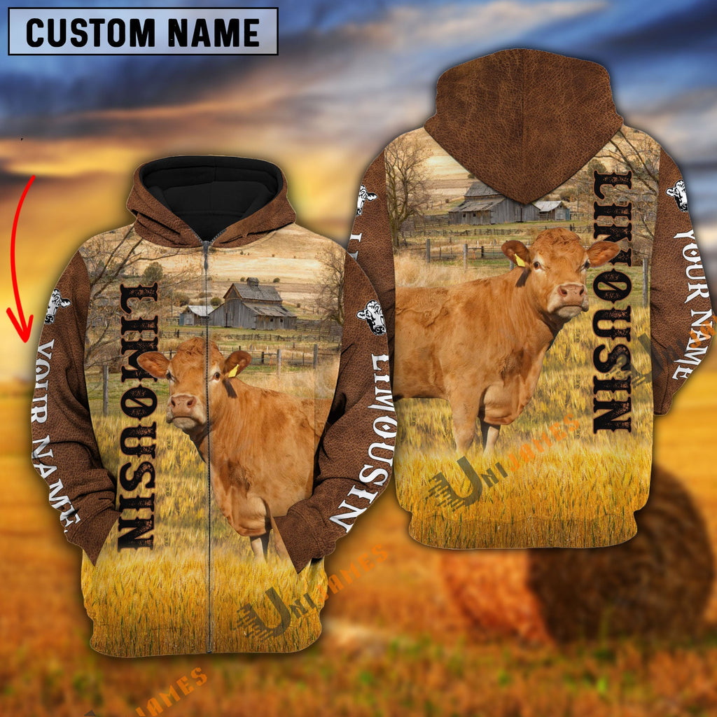 Personalized Name Farm Limousin Brown Hoodie