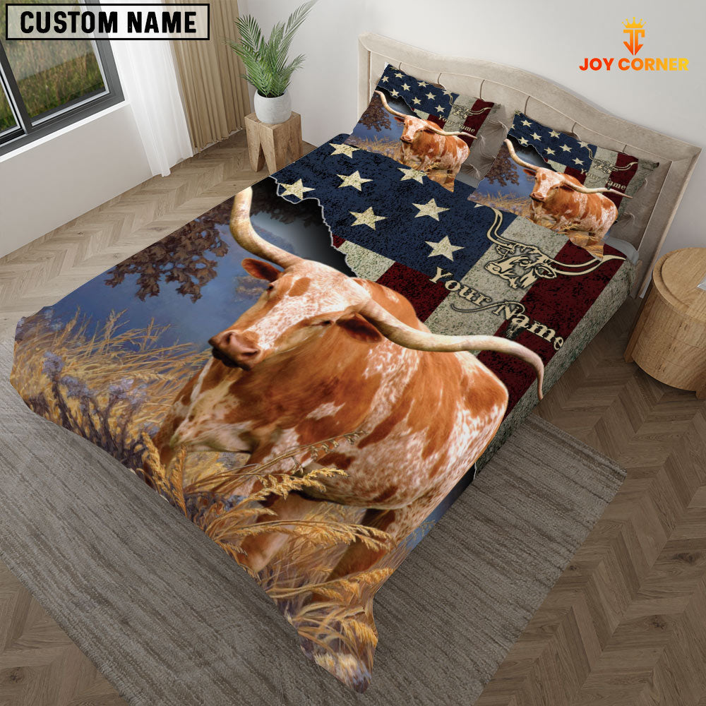 Texas Longhorn America Customized Name 3D Bedding Set