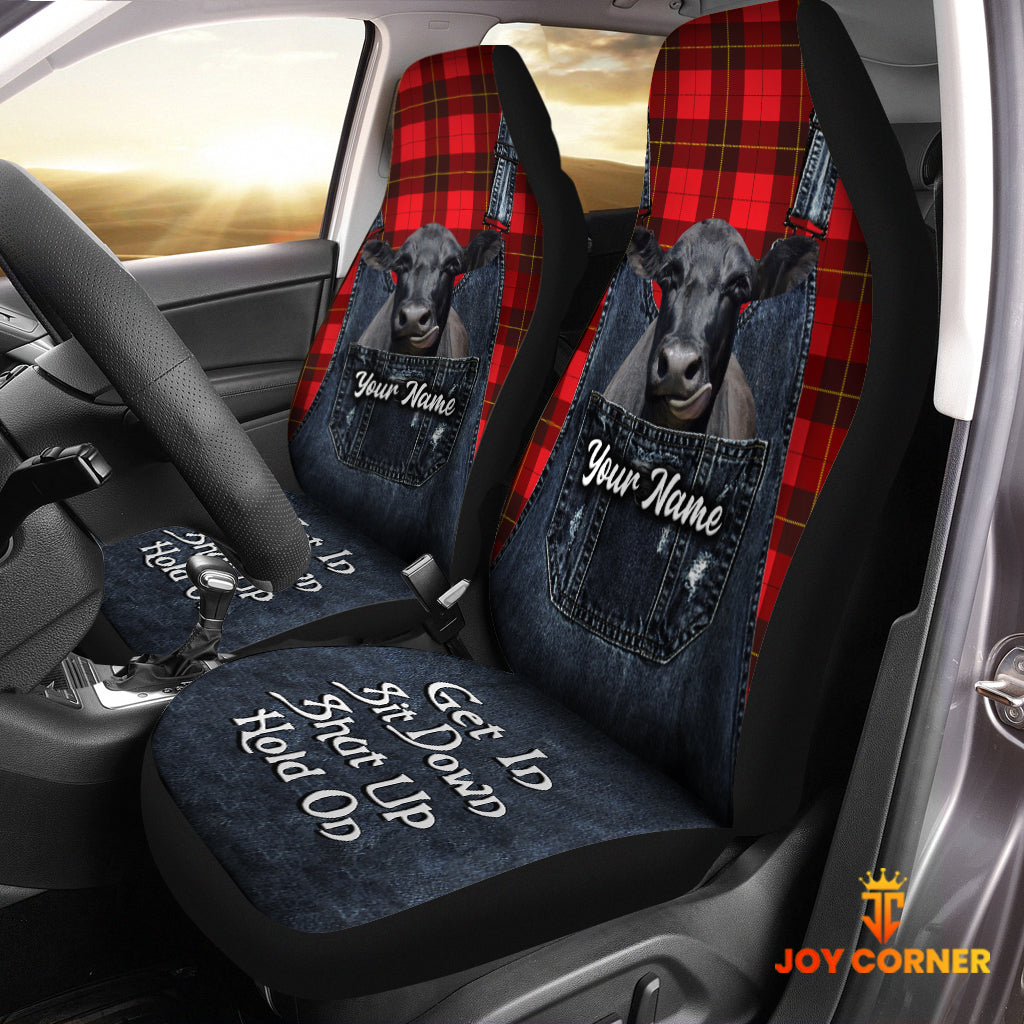 Customized Name Black Angus Jean Overalls Pattern Car Seat Covers (2Pcs)