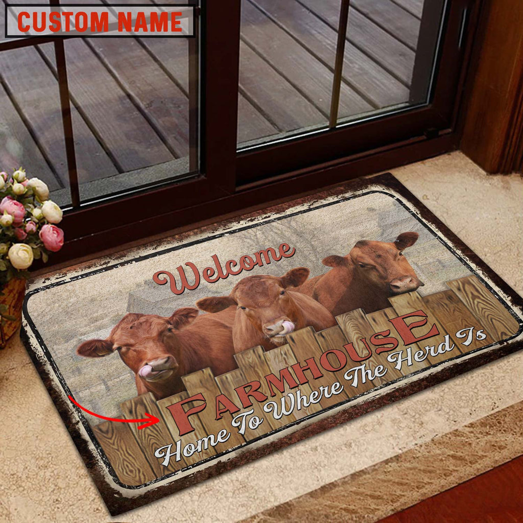 Red Angus Welcome Custom Name Doormat