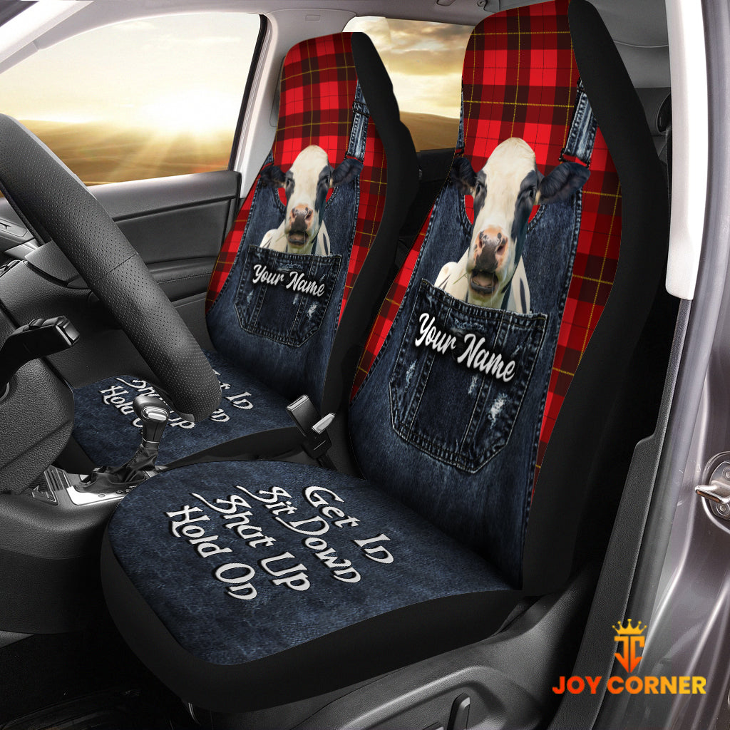 Customized Name Holstein Jean Overalls Pattern Car Seat Covers (2Pcs)