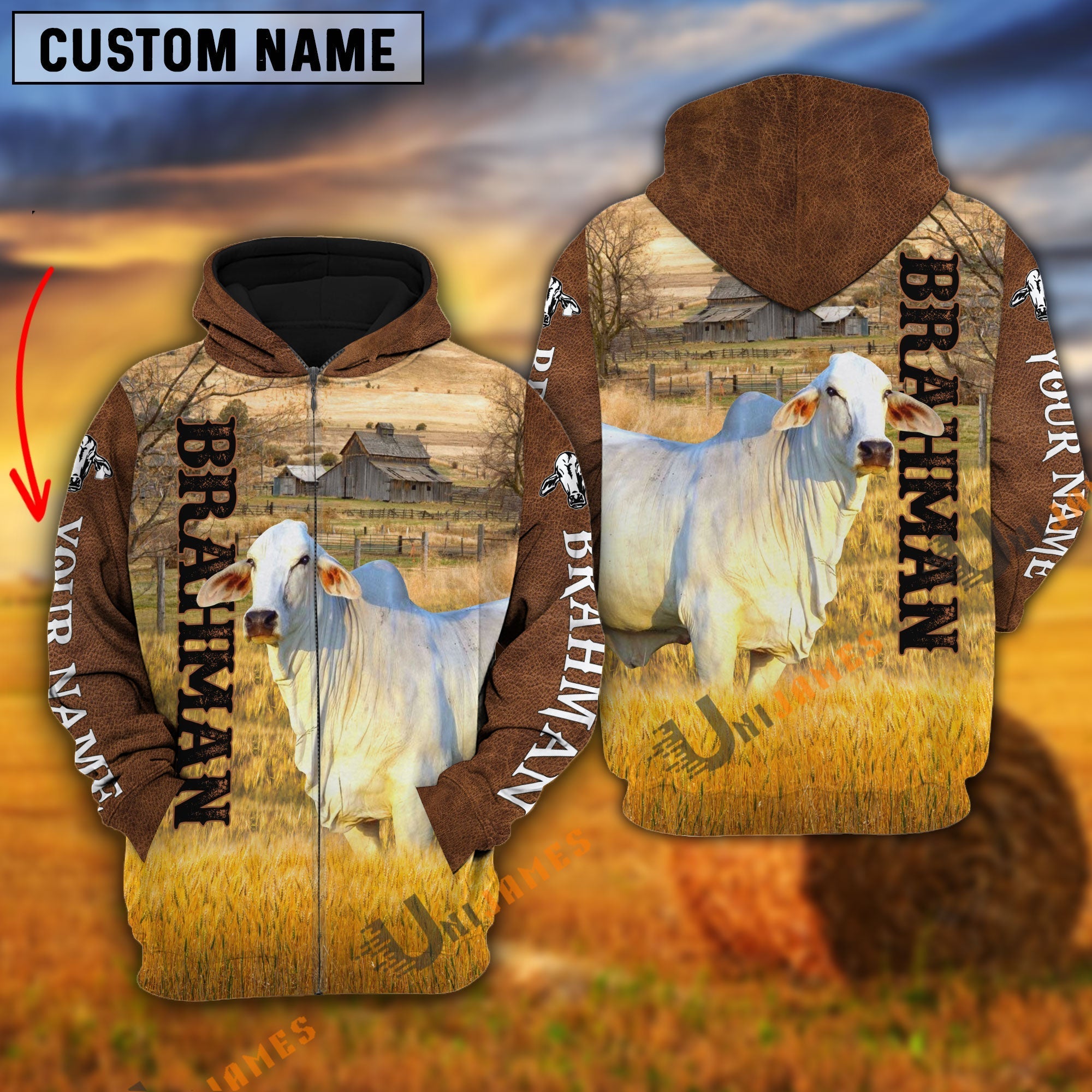 Personalized Name Farm Brahman Brown Hoodie
