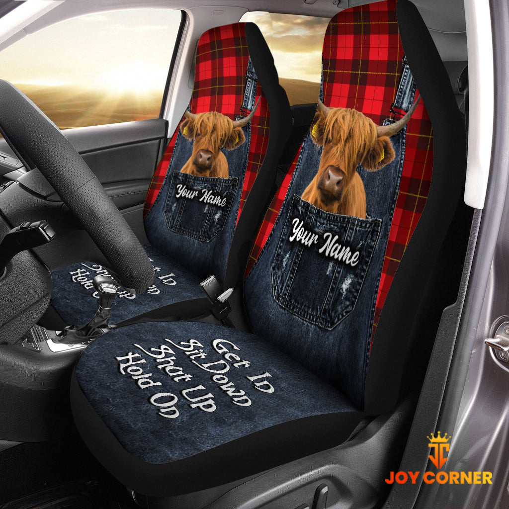 Customized Name Highland Jean Overalls Pattern Car Seat Covers (2Pcs)