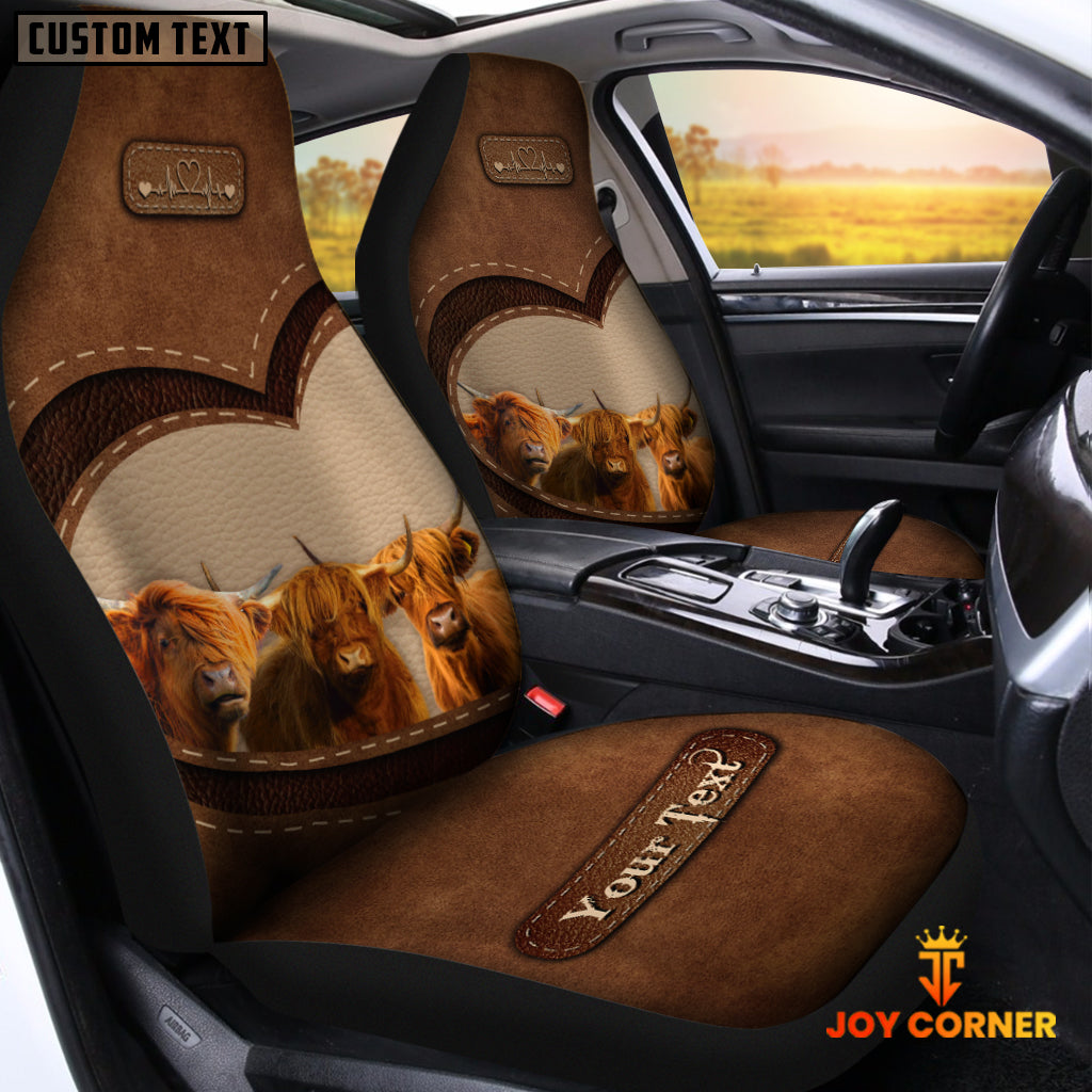 Highland Cattle Pattern Customized Name Heart Car Seat Cover Set