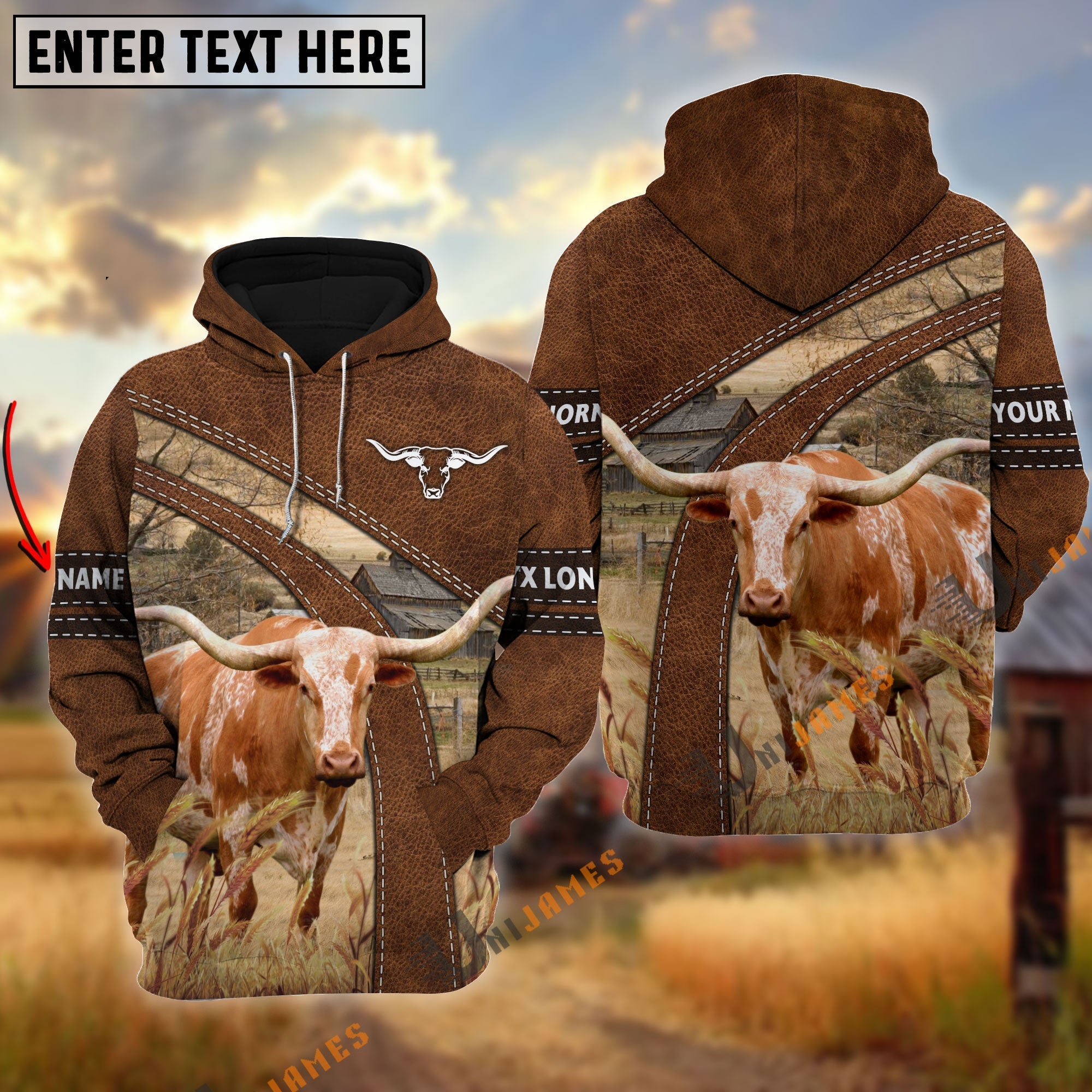 Texas Longhorn Custom Name On Sleeve 3D Hoodie