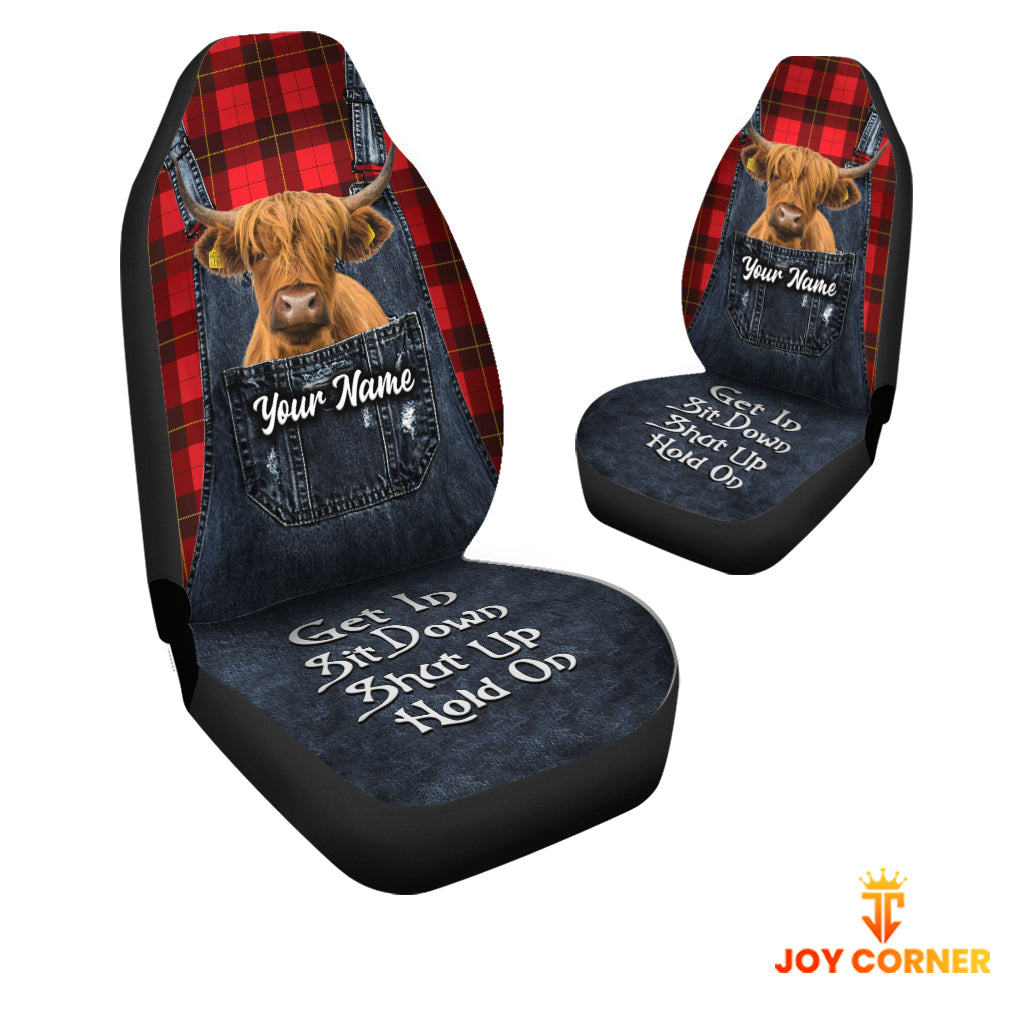 Customized Name Highland Jean Overalls Pattern Car Seat Covers (2Pcs)