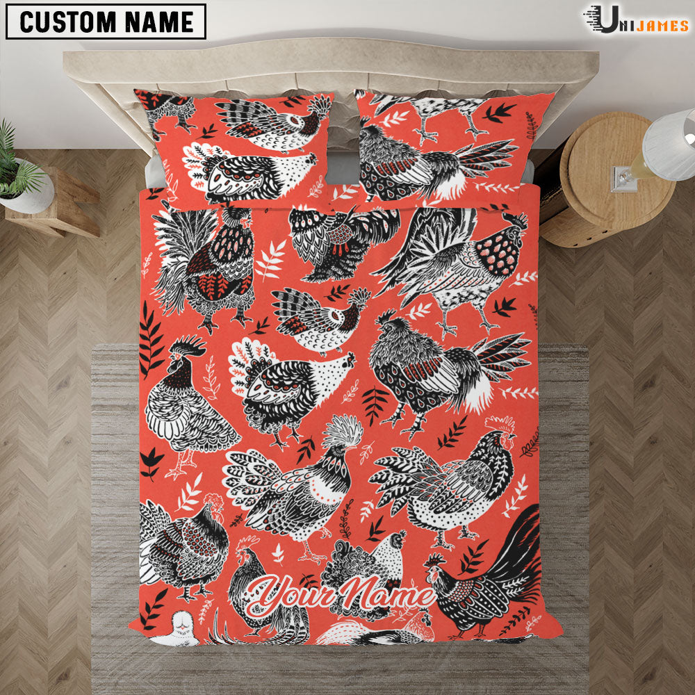 Chicken Art Pattern Custom Name Bedding Set