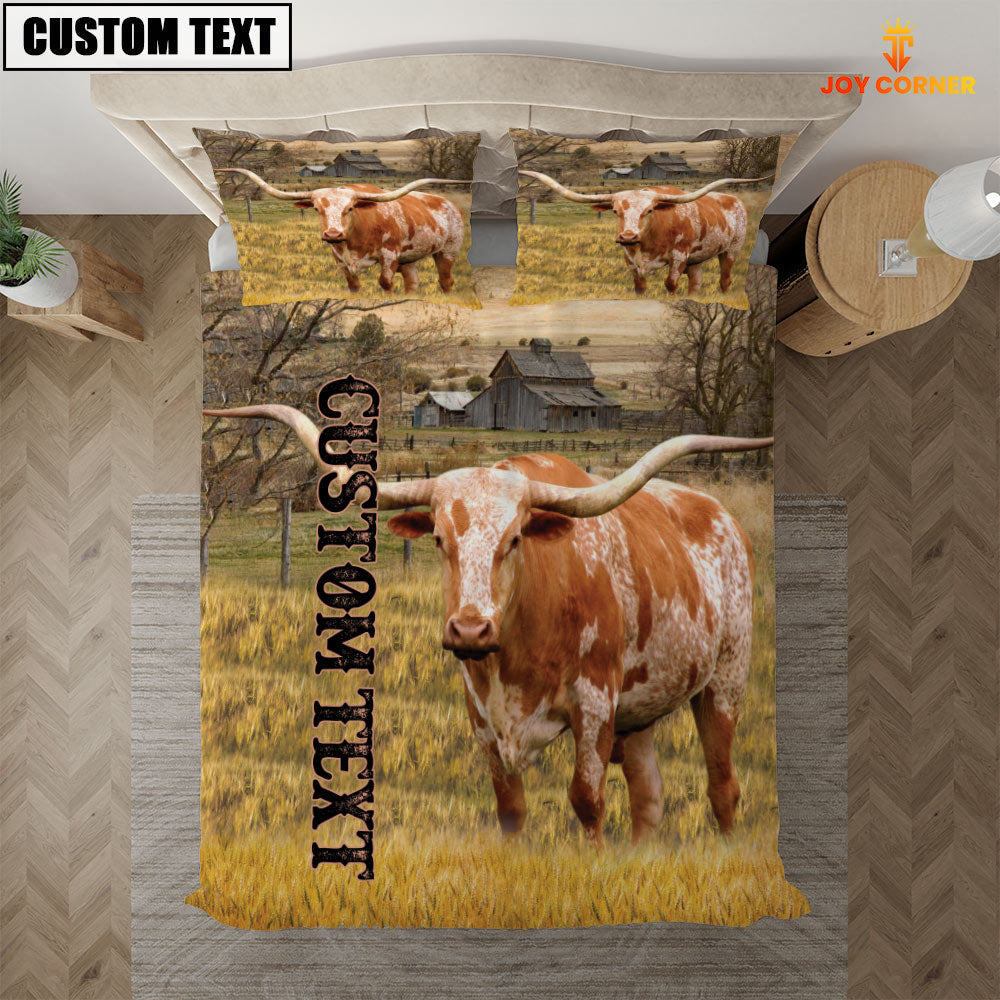 Personalized Name TX Longhorn Cattle On The Farm 3D Bedding Set