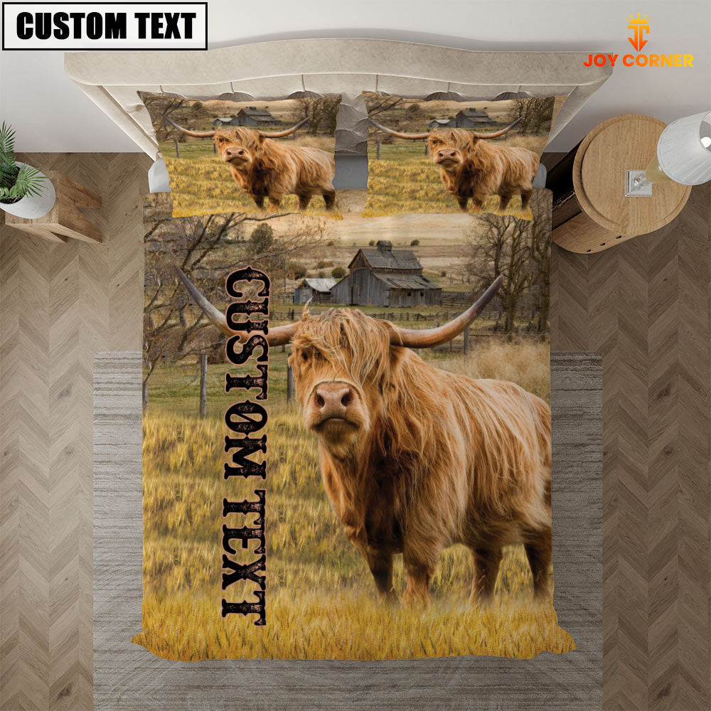 Personalized Name Highland Cattle On The Farm 3D Bedding Set