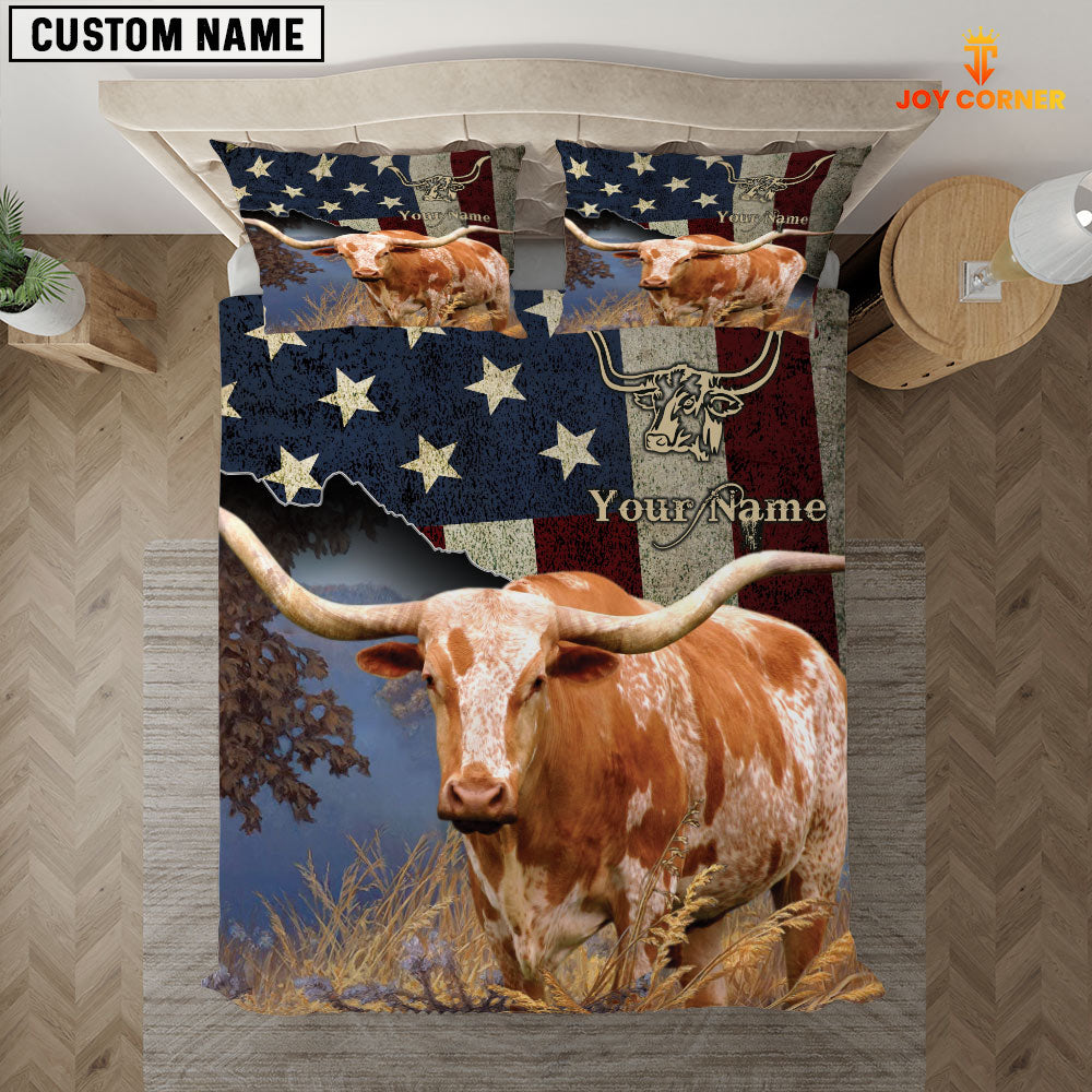 Texas Longhorn America Customized Name 3D Bedding Set