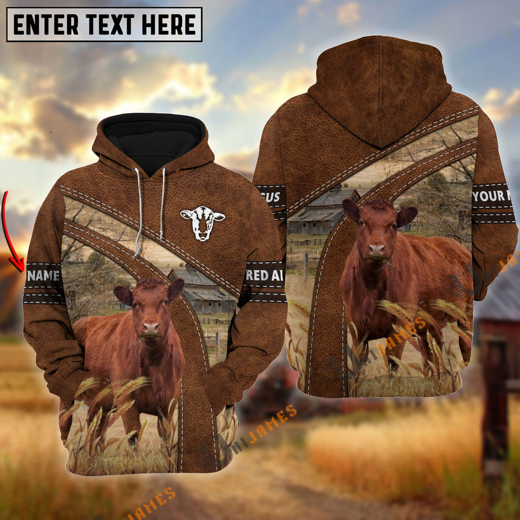 Red Angus Custom Name On Sleeve 3D Hoodie