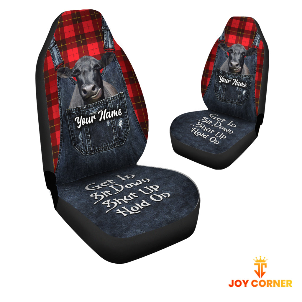 Customized Name Black Angus Jean Overalls Pattern Car Seat Covers (2Pcs)