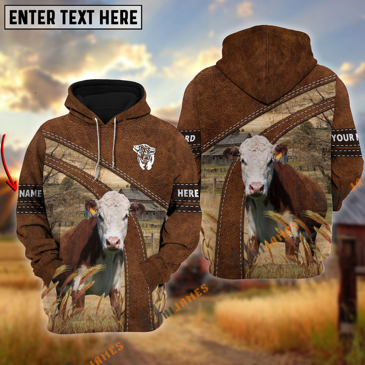 Hereford Custom Name On Sleeve 3D Hoodie