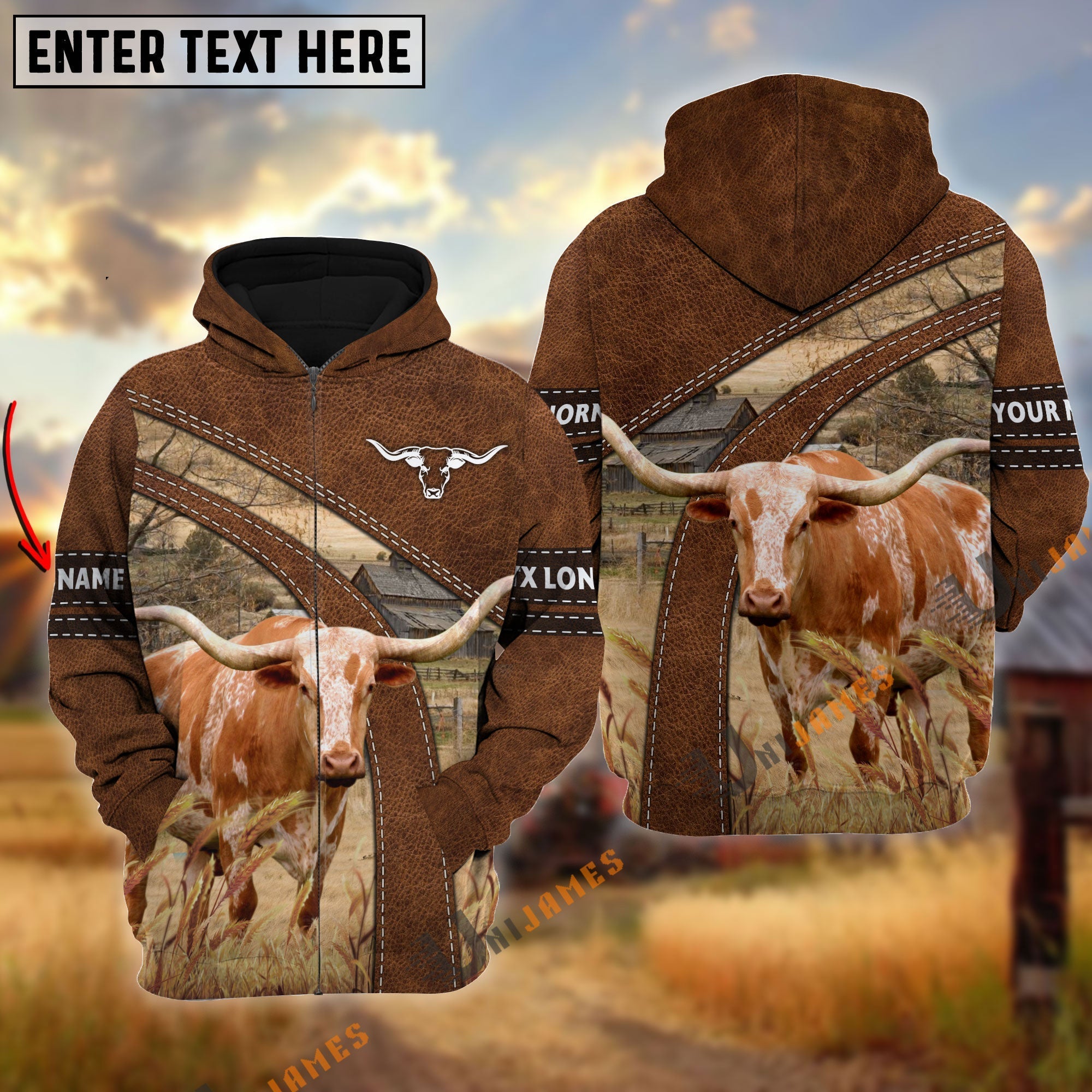 Texas Longhorn Custom Name On Sleeve 3D Hoodie