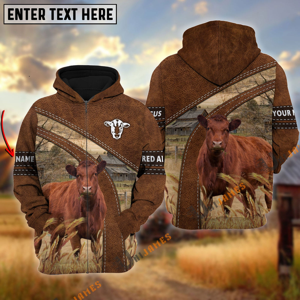Red Angus Custom Name On Sleeve 3D Hoodie