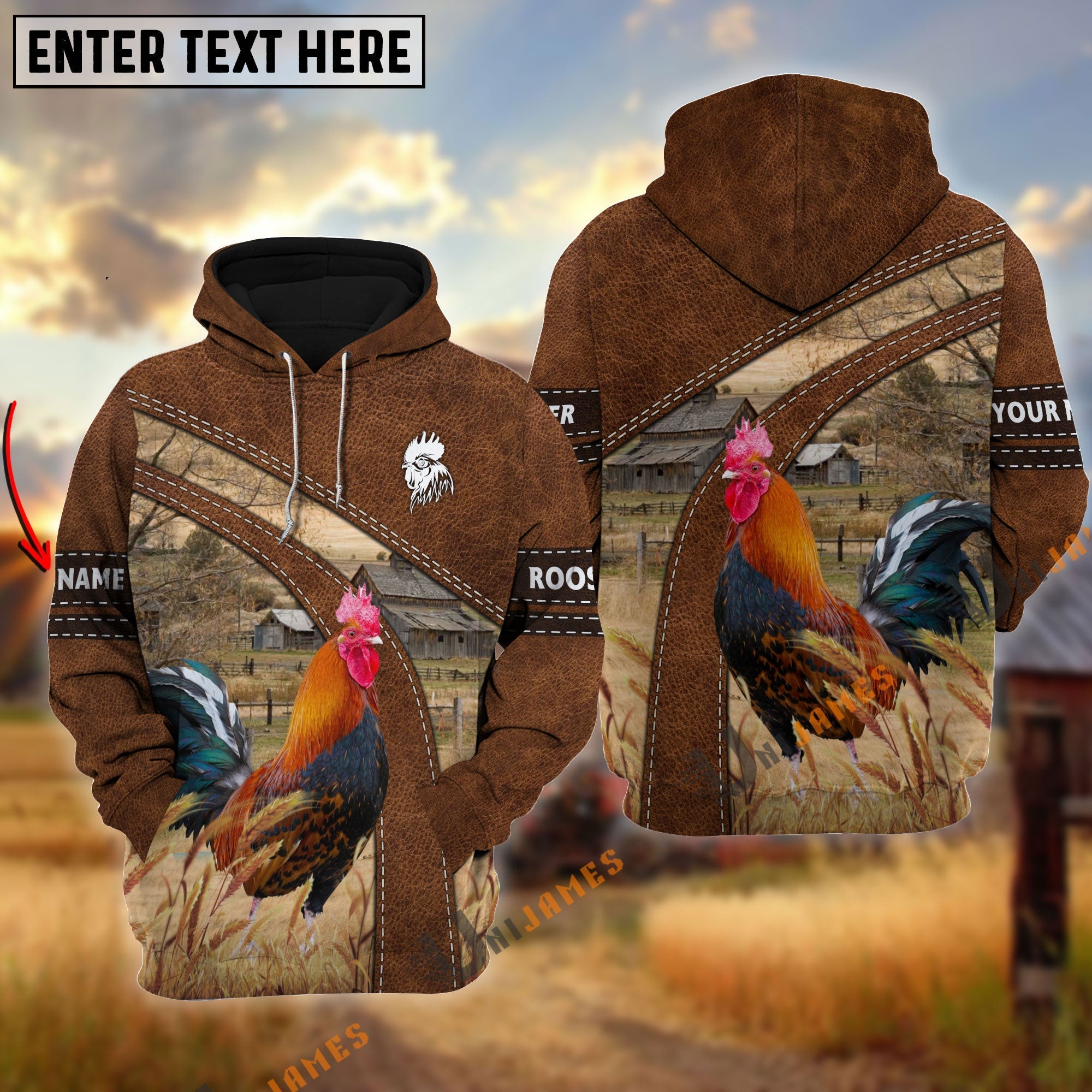 Rooster Custom Name On Sleeve 3D Hoodie