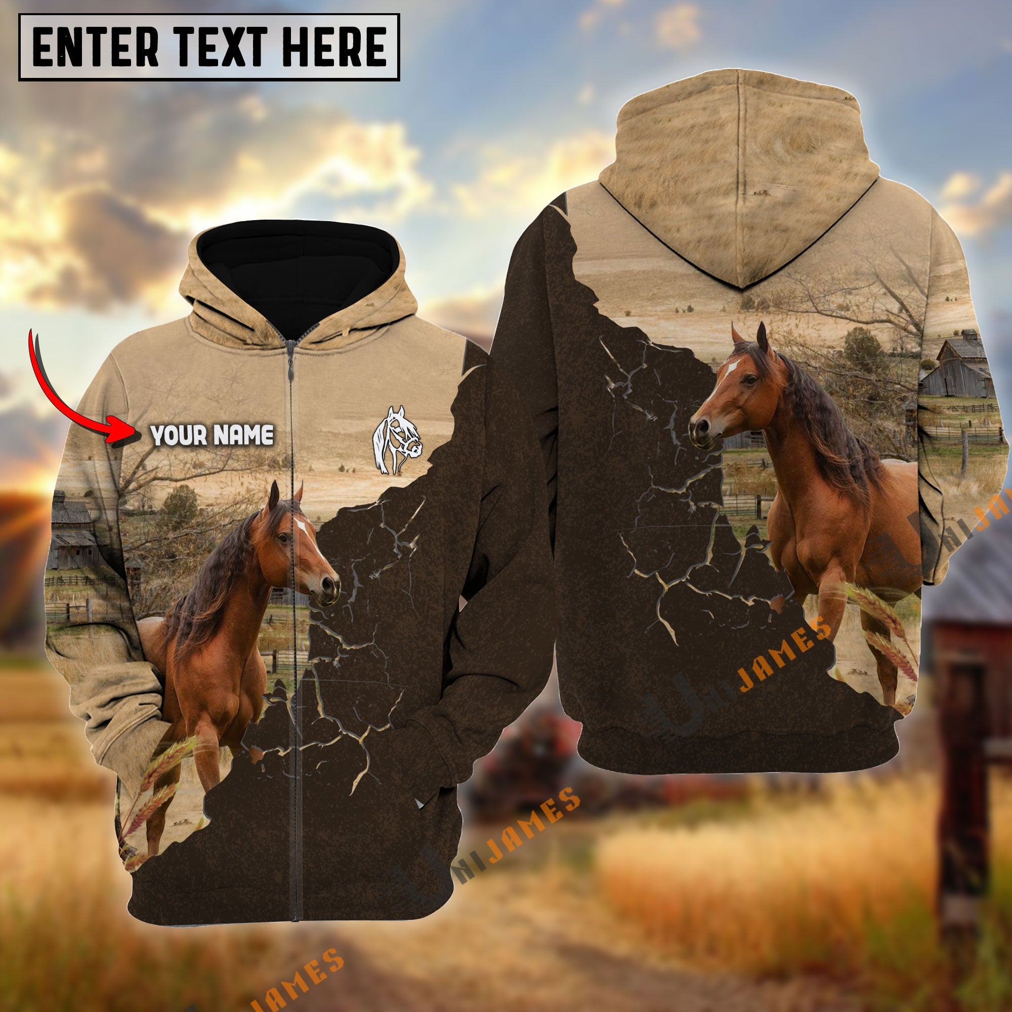 Horse Farm Land Personalized Name Hoodie