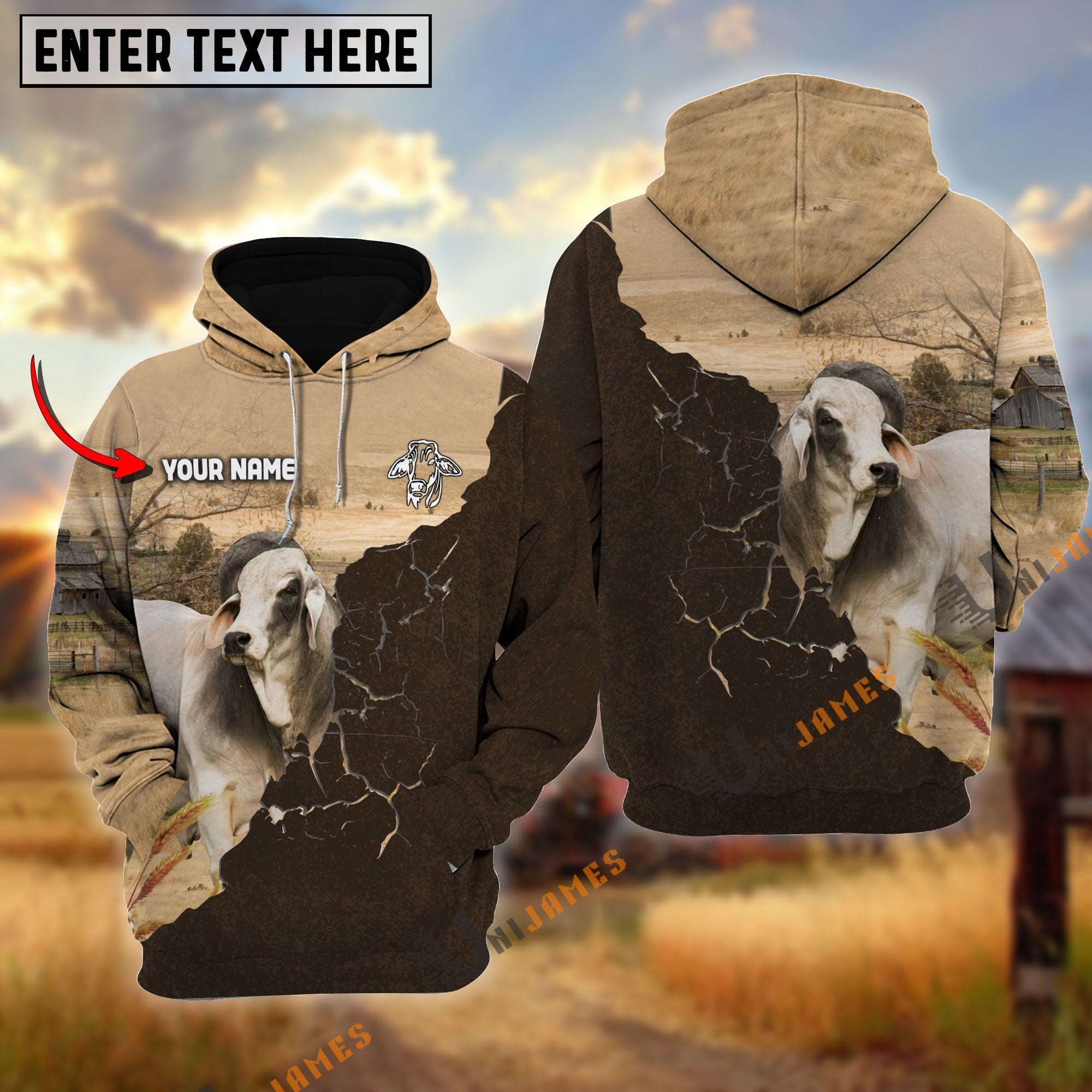 Brahman Farm Land Personalized Name Hoodie