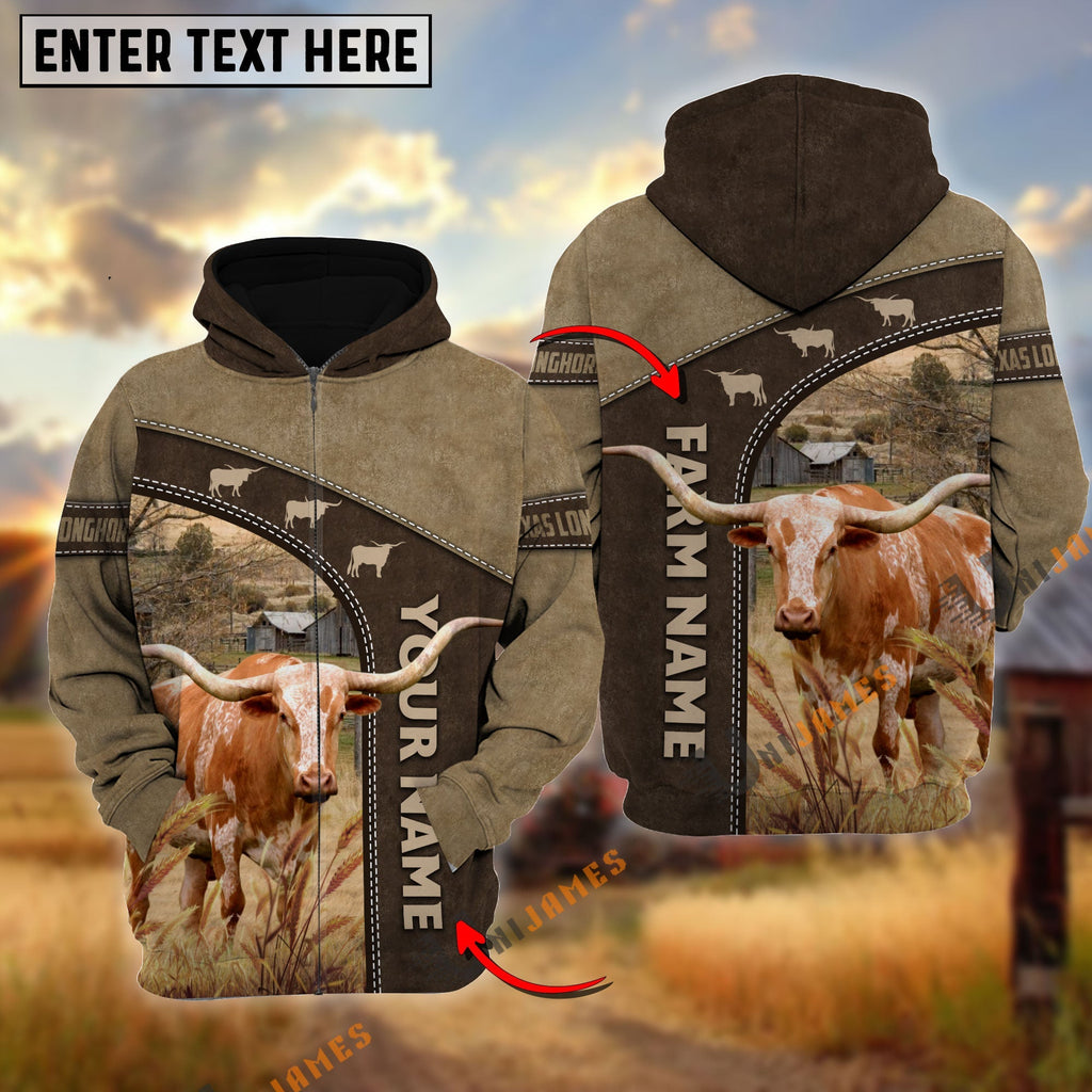Texas Longhorn Happiness Farming Personalized Name, Farm Name 3D Hoodie