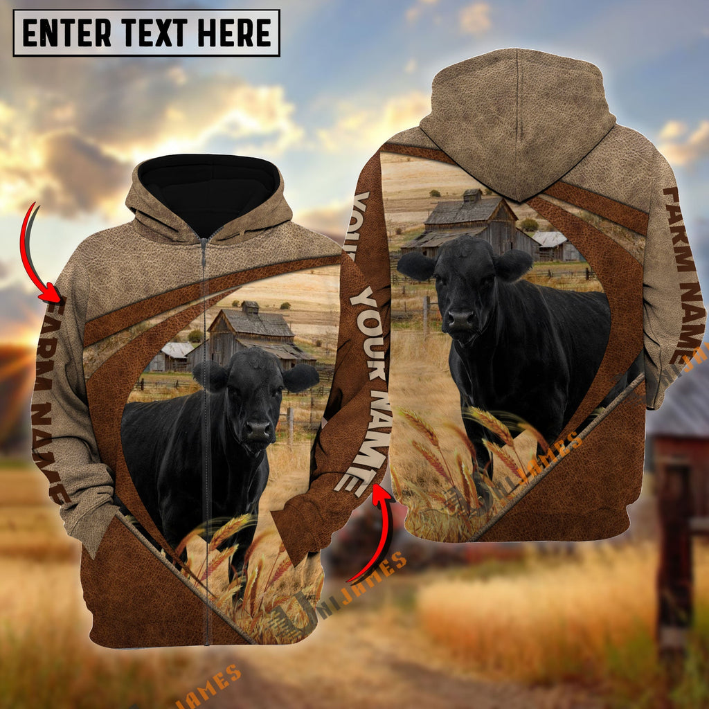 Black Angus Personalized Name, Farm Name 3D Mix Leather Pattern Hoodie