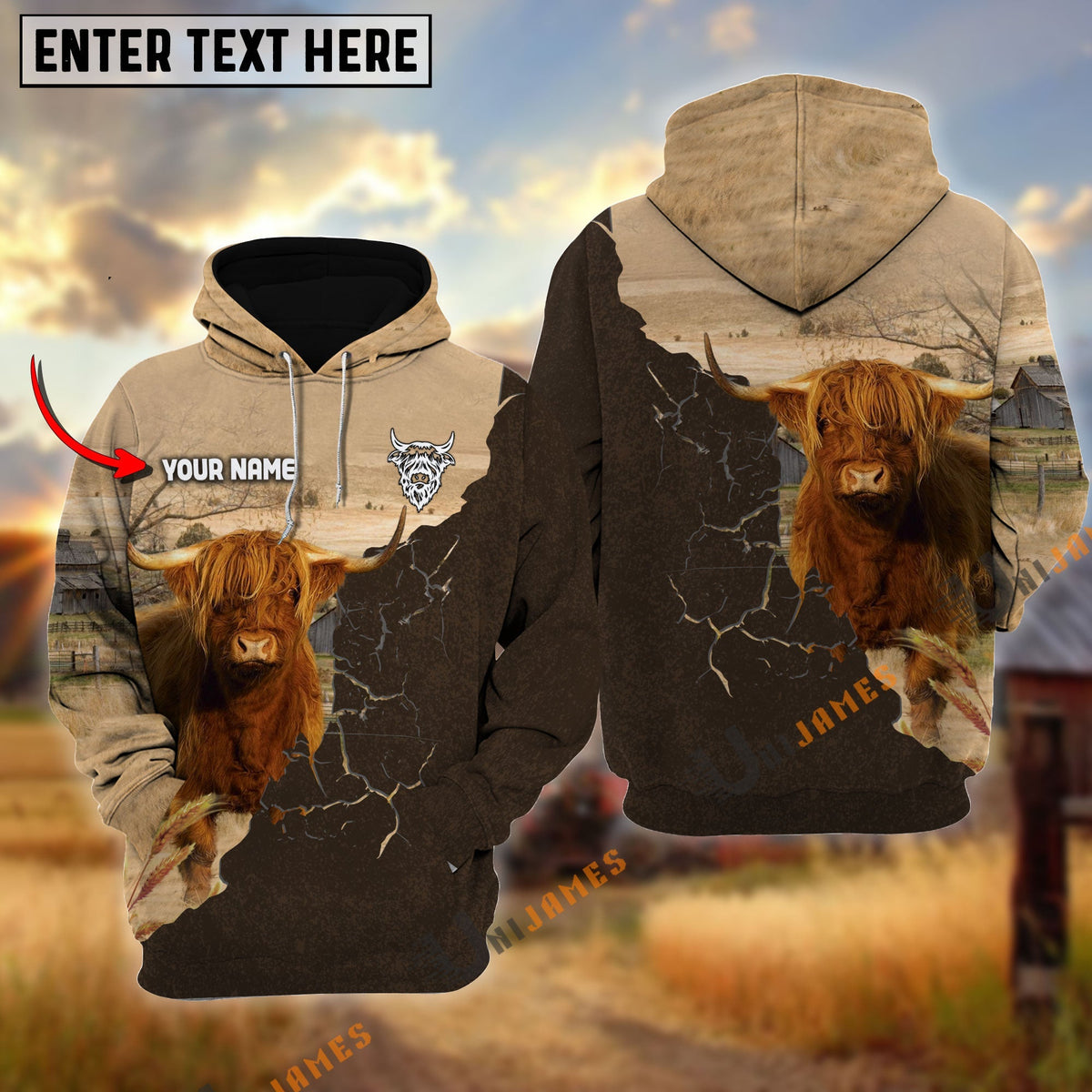 Highland Farm Land Personalized Name Hoodie