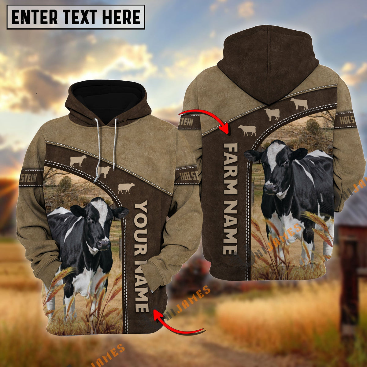 Holstein Happiness Farming Personalized Name, Farm Name 3D Hoodie