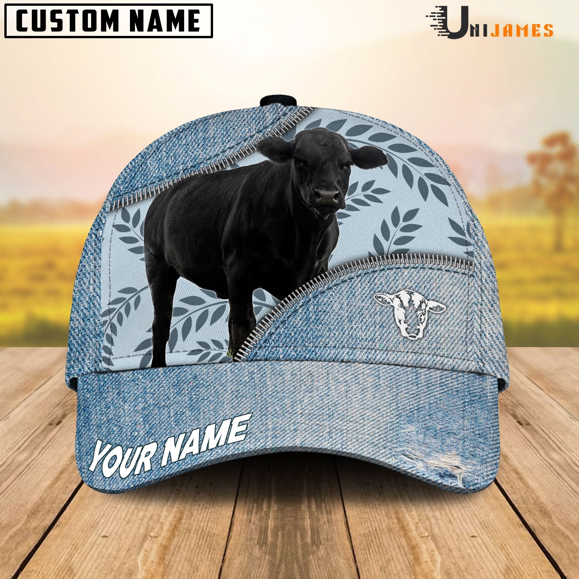 Black Angus Countryside Jean Pattern Customized Name Cap