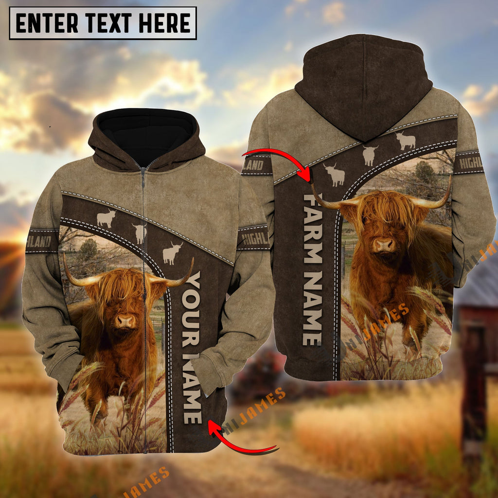 Highland Happiness Farming Personalized Name, Farm Name 3D Hoodie