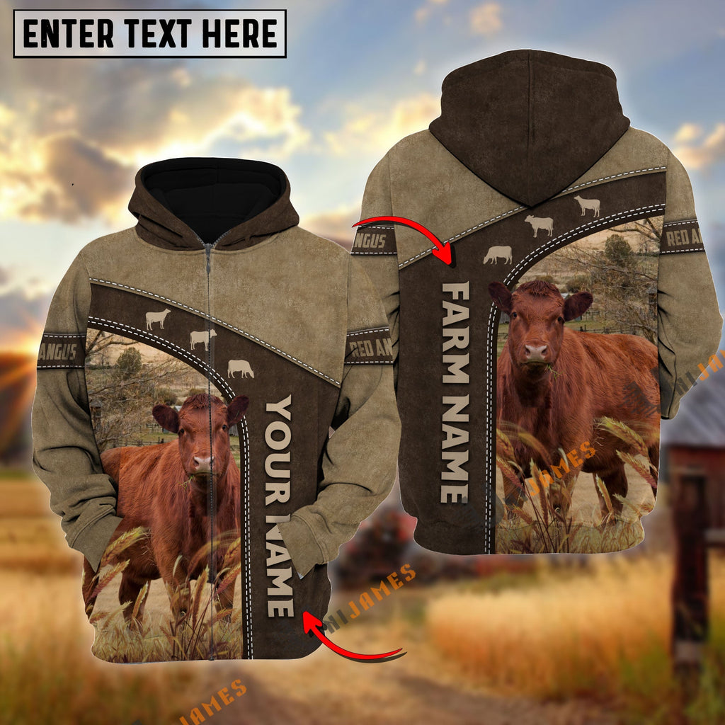Red Angus Happiness Farming Personalized Name, Farm Name 3D Hoodie