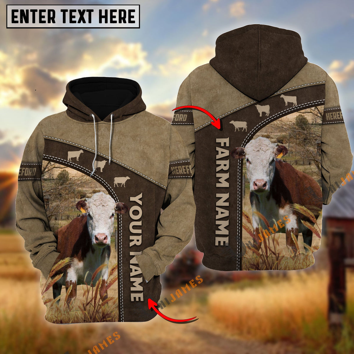 Hereford Happiness Farming Personalized Name, Farm Name 3D Hoodie