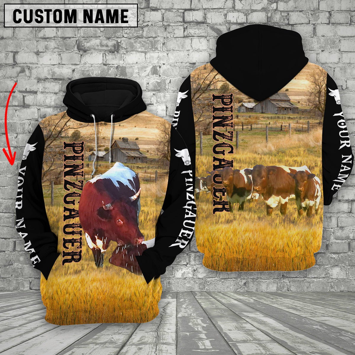 Personalized Name Pinzgauers Cattle On The Farm All Over Printed 3D Hoodie