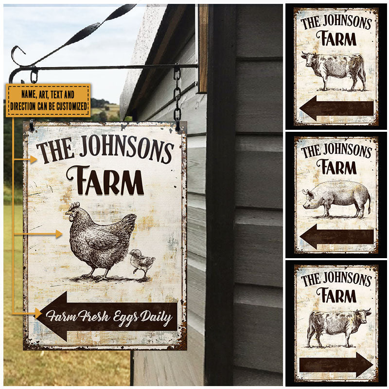 Personalized Farm Chicken/Pig/Cattle All Printed 3D Metal Sign