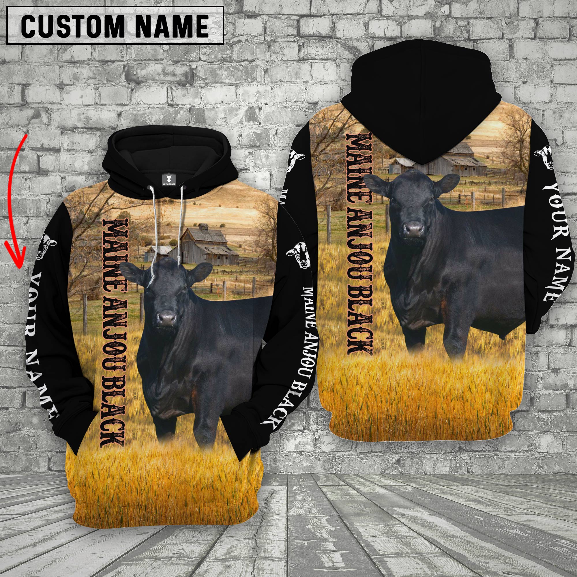 Personalized Name Maine Anjou Black On The Farm All Over Printed 3D Hoodie