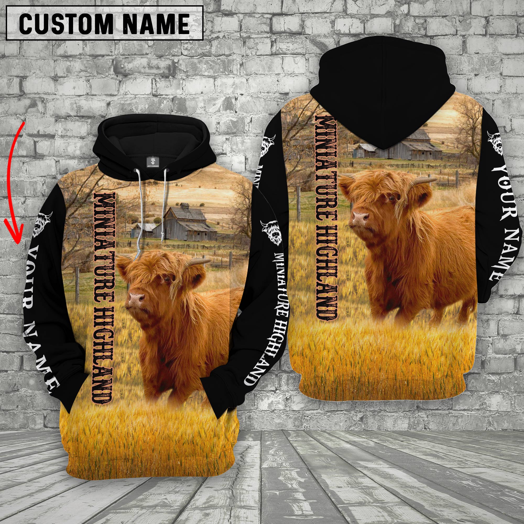 Personalized Name Miniature Highland On The Farm All Over Printed 3D Hoodie