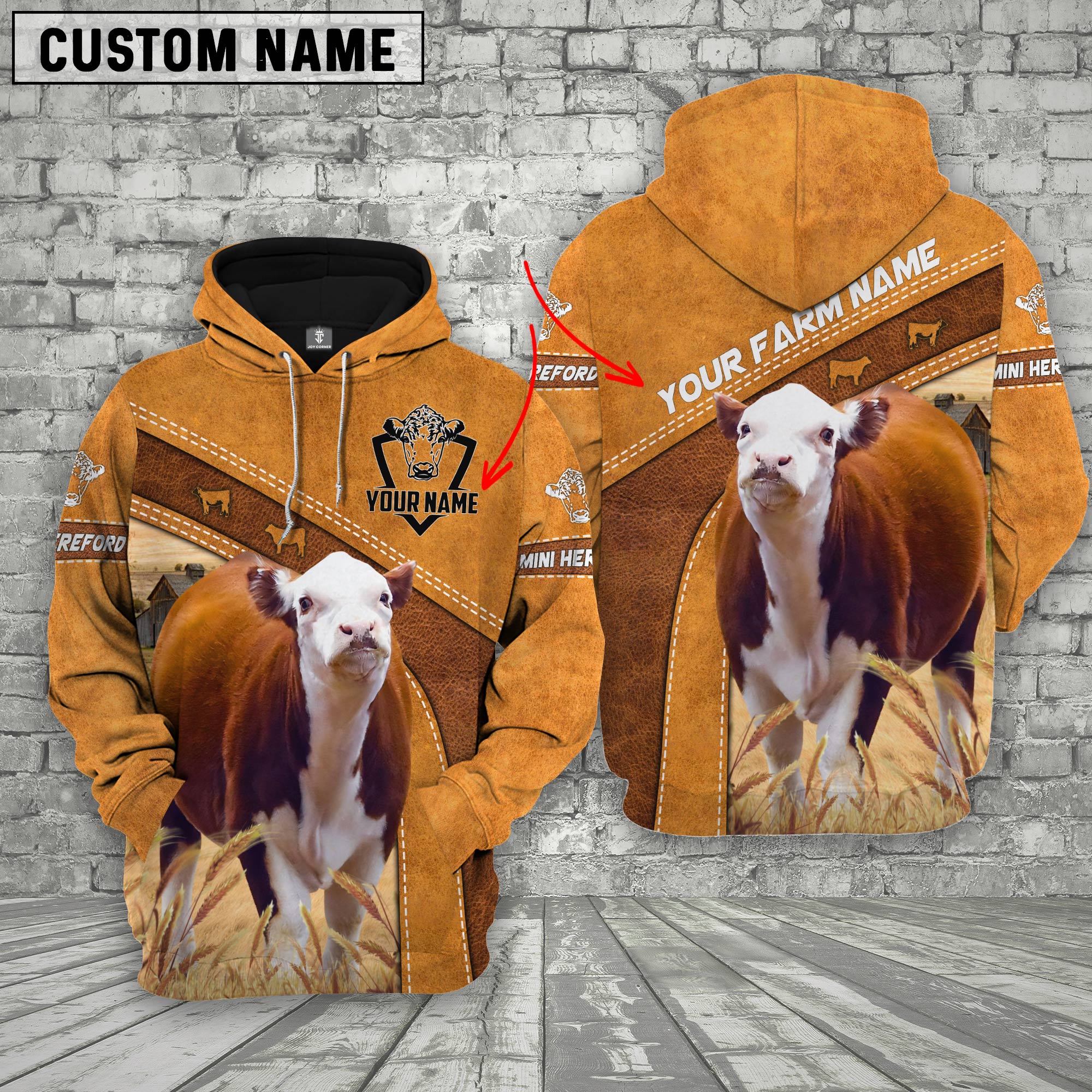 Personalized Name Farm Mini Hereford Cattle Hoodie TT8